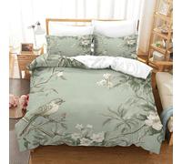 Robin Among Verdant Foliage And Flowers Duvet Cover Sets 3 PCS Hotel Quality Quilt Cover Bedding Set Bed Covers with Pillowcases with Zipper Closure Hypoallergenic Soft Breathable Microfiber King（220x