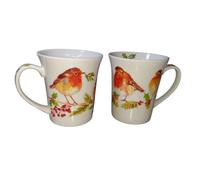 Robin and Holly Set of 2 Fine China Mugs by Jennifer Rose
