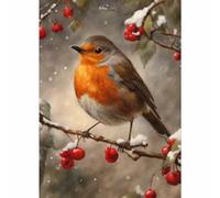 Robin And Red Berries Christmas Card - Large A5