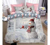 robin animal Duvet Cover Single Reversible Window Wall Christmas Printed Bedding Duvet Cover with Zipper Closure for Kids Teens Adults,Soft Microfiber Xmas Bedding Set Single Size ( beige,3Pcs)