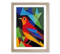 Robin Bird Abstract Framed Wall Art Print A2 Oak