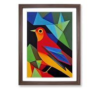 Robin Bird Abstract Framed Wall Art Print A2 Walnut