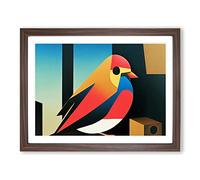Robin Bird Abstract Vol.5 Framed Print | A4 Walnut Framed Wall Art | Ready to Hang | Abstract Animal Picture | Living Room Bedroom Lounge Office