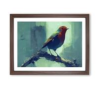 Robin Bird Art Painting Vol.1 Framed Print | A3 Walnut Framed Wall Art | Ready to Hang | Modern Animal Picture | Living Room Bedroom Lounge Office