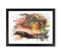 Robin Bird Blurred Background V3 Modern Framed Wall Art Print, Ready to Hang Picture for Living Room Bedroom Home Office Décor, Black A3 (46 x 34 cm)