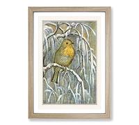Robin Bird by Theo Van Hoytema Framed Print | A2 Oak Framed Wall Art | Ready to Hang | Modern Animal Picture | Living Room Bedroom Lounge Office