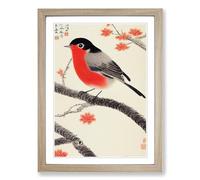 Robin Bird Chinese Framed Wall Art Print A2 Oak