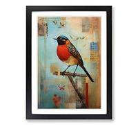 Robin Bird Constructivism Framed Print | A2 Black Framed Wall Art | Ready to Hang | Modern Animal Picture | Living Room Bedroom Lounge Office