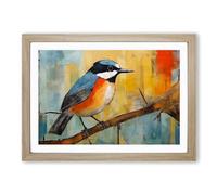 Robin Bird Constructivism Framed Print | A2 Oak Framed Wall Art | Ready to Hang | Modern Animal Picture | Living Room Bedroom Lounge Office