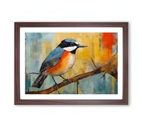 Robin Bird Constructivism Framed Print | A2 Walnut Framed Wall Art | Ready to Hang | Modern Animal Picture | Living Room Bedroom Lounge Office