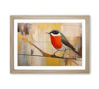 Robin Bird Constructivism No.2 Framed Print | A2 Oak Framed Wall Art | Ready to Hang | Modern Animal Picture | Living Room Bedroom Lounge Office