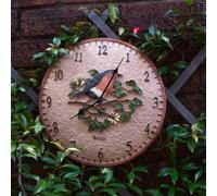mysmartbuy.com Robin Bird Design 12” Indoor or Outdoor Clock - Battery Powered Weather Resistant Hand Painted Wall or Fence Clock with Hanging Key Slot for Home or Garden - Measures 30cm Diameter