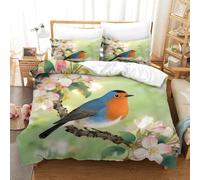 Robin Bird Duvet Cover Sets,Neo-Chinese Art 3D Pattern Bedding Set Microfiber Quilt Cover 3pcs, Comforter Cover with Zipper Closure For Kids Bedroom Dorm Decor Double（200x200cm）