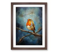 Robin Bird Expressionism Framed Wall Art Print A2 Walnut