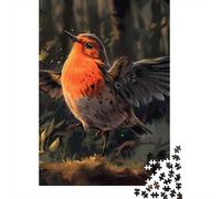 Robin Bird Flying 1000 Pcs 3-Layer Cardboard Nature Illustration Style Classic Puzzle, Ultra Hard, Stress Relief, Wall Decor & Family Game Night Gift 70x50cm/1000pcs