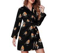Robin Bird Funny Women's Loungewear Soft V-Neck Nightgown Bathrobe Sleepwear XL