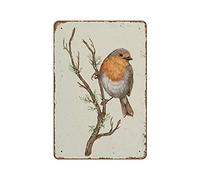 Bioputty Robin Bird Giclee Print Robin Illustration Garden Bird Wall Art Minimalist Bird on Branch Art Novelty Busted Knuckle Garage Welding Shop Retro Tin Metal Sign 8""x12"" Metal Vintage Signs