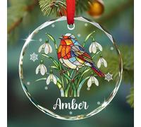 Robin Bird Glass Ornament, Personalized Name Robin with Snowdrop Ornament, Gift for Dad Mom Son Daughter Boys Girls, Customized Robins Lover Keepsake Decoration, Novelty Bird Christmas Ornaments