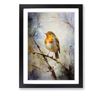 Robin Bird Impressionism Framed Print | A2 Black Framed Wall Art | Ready to Hang | Impressionist Animal Picture | Living Room Bedroom Lounge Office