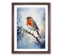 Robin Bird Impressionism No.2 Framed Print | A2 Walnut Framed Wall Art | Ready to Hang | Impressionist Animal Picture | Living Room Bedroom Lounge Office