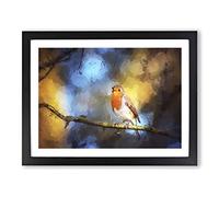 Robin Bird In A Tree In Abstract Modern Art Framed Wall Art Print, Ready to Hang Picture for Living Room Bedroom Home Office Décor, Black A3 (46 x 34 cm)