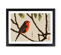 Robin Bird Japanese H1022 Framed Print for Living Room Bedroom Home Office Décor, Wall Art Picture Ready to Hang, Black A2 Frame (64 x 46 cm)