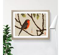 Robin Bird Japanese H1022 Framed Print for Living Room Bedroom Home Office Décor, Wall Art Picture Ready to Hang, Oak A4 Frame (34 x 25 cm)