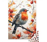 Robin Bird Jigsaw Puzzles 1000 Piece Recycled Paper Autumn BerriesPuzzle for Adults Jigsaw Puzzle Difficult Challenging Family Game Festivals Birthday Gifts 52x38cm/1000pcs