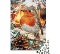 Robin Bird Jigsaw Puzzles 1000 Piece Recycled Paper Winter WarmthPuzzle for Adults Jigsaw Puzzle Impossible Hard Home Activity Celebration Gifts 52x38cm/1000pcs
