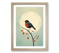 Robin Bird Minimalism Framed Print | A2 Oak Framed Wall Art | Ready to Hang | Minimalist Animal Picture | Living Room Bedroom Lounge Office
