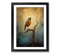 Robin Bird Modern Framed Print | A2 Black Framed Wall Art | Ready to Hang | Modern Animal Picture | Living Room Bedroom Lounge Office