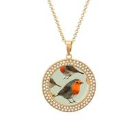 Robin Bird Necklace For Women Charm Circle Pendant with Crystals Dainty Jewelry