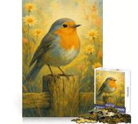 Robin Bird on Fence Post Painting 1000 Piece Jigsaw Puzzles for Teenagers Jigsaw Wise Think Toy Relax Time Clear Cut Festival Gift (38x26cm)