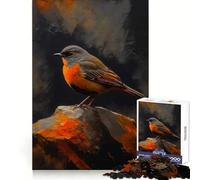 Robin Bird on Rock Painting 1000 Piece Jigsaw Puzzle for Adults Memory Gain Gentle Leisure Design Assembly Art Collection Piece (38x26cm)