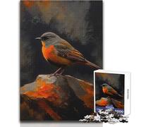 Robin Bird on Rock Painting Puzzles for Teenagers 1000 Piece Educational Mental Focus Game Heartwarming Special Present Idea Size 38x26cm