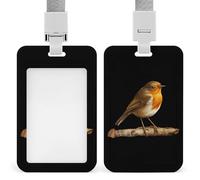 Robin Bird on Wood Cute Badge ID Card Holders Horizontal Name Tag with Detachable Neck Lanyards for Men Women