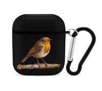 Robin Bird on Wood Funny Case Cover Compatible for AirPods 1 & 2 Earbuds Protective Hard Cover with Keychain