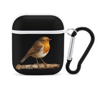 Robin Bird on Wood Funny Case Cover Compatible for AirPods 1 & 2 Earbuds Protective Hard Cover with Keychain