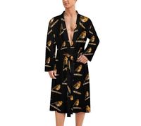 Robin Bird on Wood Mens Bathrobe Long Bath Robe Warm Spa Robe Nightgown Soft with Waist Belt