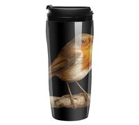 Robin Bird on Wood Printed Reusable Coffee Mug Insulated Travel Drinking Cup Water Bottle with Lid