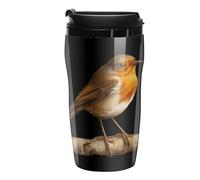 Robin Bird on Wood Printed Reusable Coffee Mug Insulated Travel Drinking Cup Water Bottle with Lid