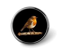 Robin Bird on Wood Round Brooch Pin Lapel Pins Tie Suit Dress Accessories Wedding Birthday For Men Women