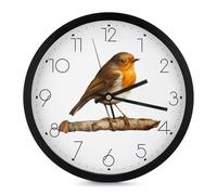 Robin Bird on Wood Wall Clock 10 Inch Non Ticking Silent Quartz Round Clocks Easy to Read for Home Office