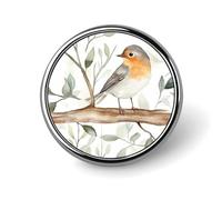 Robin Bird On Woods Round Brooch Cute Pin Badges Decoration Jewellery for Men Women Metal Lapel Pins