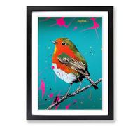 Robin Bird Paint Splatter Vol.1 Framed Print | A2 Black Framed Wall Art | Ready to Hang | Modern Animal Picture | Living Room Bedroom Lounge Office