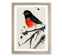 Robin Bird Paint Splatter Vol.3 Framed Print | A2 Oak Framed Wall Art | Ready to Hang | Modern Animal Picture | Living Room Bedroom Lounge Office