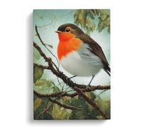Robin Bird Painting Vol.3 Canvas Print | Gallery Wrapped 30mm Frame Wall Art | 30x20 inches | Ready to Hang | Modern Animals Picture | Living Room Bedroom Lounge Office