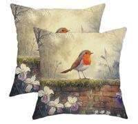 Robin Bird Pillow Covers Set of 2, Vintage Floral Throw Pillows Case, Spring Decorative Cottage Style Cushion Covers for Home Sofa Bed Couch 18x18 Inch