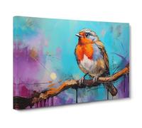 Robin Bird Pop Art Canvas Print | Gallery Wrapped 30mm Frame Wall Decor | 30x20 inches | Ready to Hang | Pop Art Animals Picture | Living Room Bedroom Lounge Office