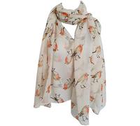 Robin Bird Scarf Watercolour Printed Robbins, Large Wrap, Cover Up, Scarves, Ladies Womens Gift, Glam-London Fashion Shawl (Cream)
